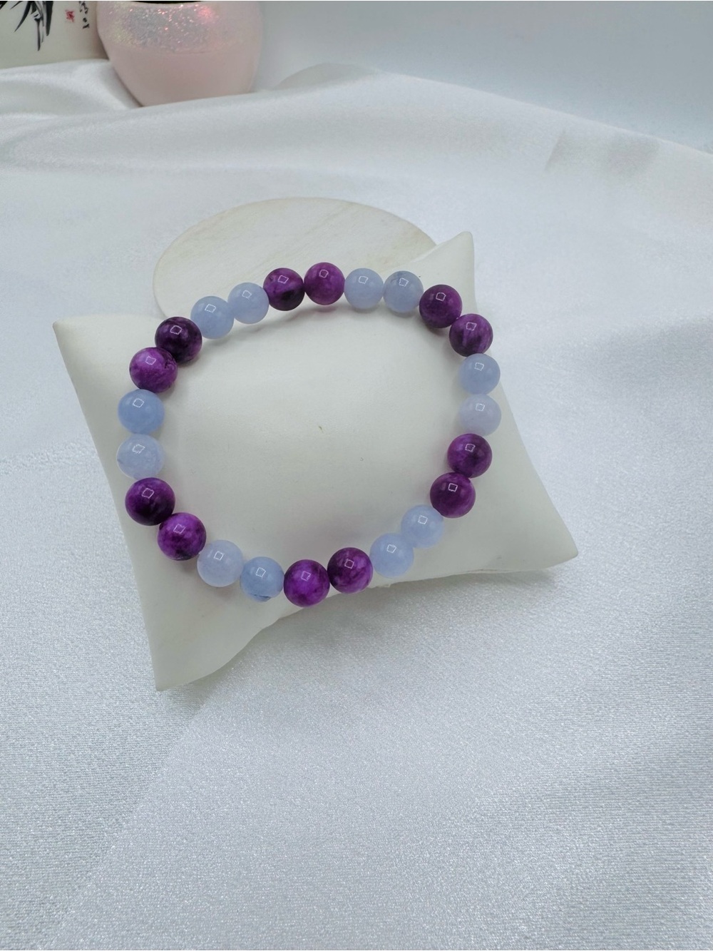Purple and Marine Blue Stone Beaded Stretch Bracelet - Picture 4 of 4
